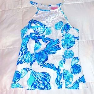 Lilly Pulitzer Larina Top Resort White Barefoot Princess Blue Green Lace Halter